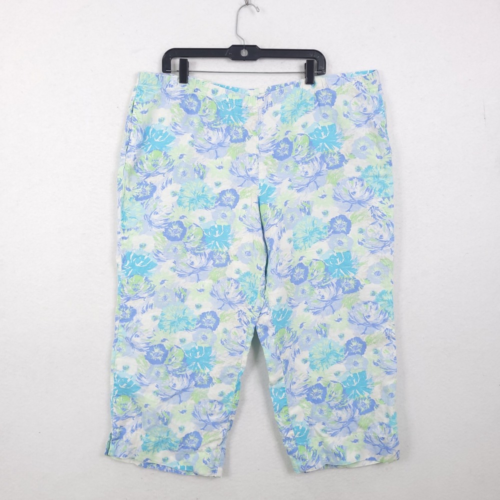 J Jill Capris Pants XL Floral 100% Linen Pull On Cropped Vocation Relaxed Resort